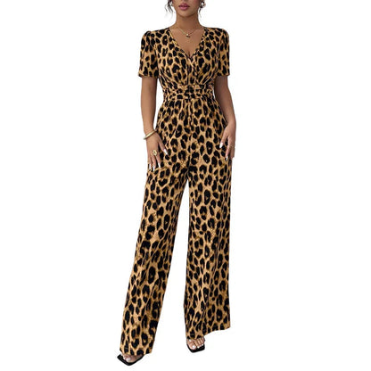 Lara - Leopard Print V-Neck Wide Leg Jumpsuit