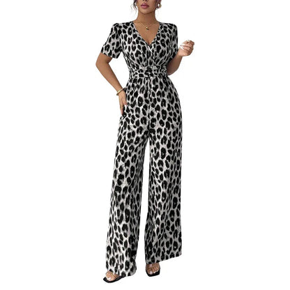 Lara - Leopard Print V-Neck Wide Leg Jumpsuit