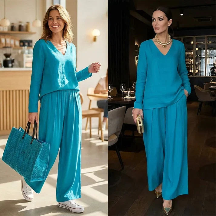 Bianca - Comfortable V-Neck and Wide-Leg Pants Set