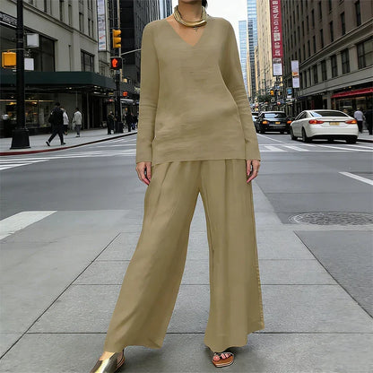 Bianca - Comfortable V-Neck and Wide-Leg Pants Set