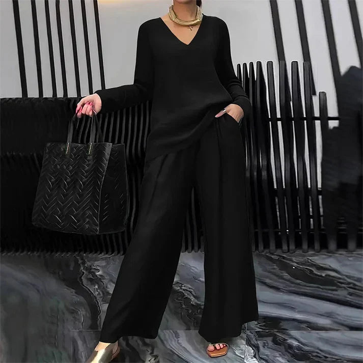 Bianca - Comfortable V-Neck and Wide-Leg Pants Set
