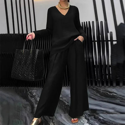 Bianca - Comfortable V-Neck and Wide-Leg Pants Set