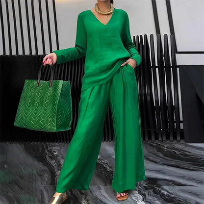 Bianca - Comfortable V-Neck and Wide-Leg Pants Set