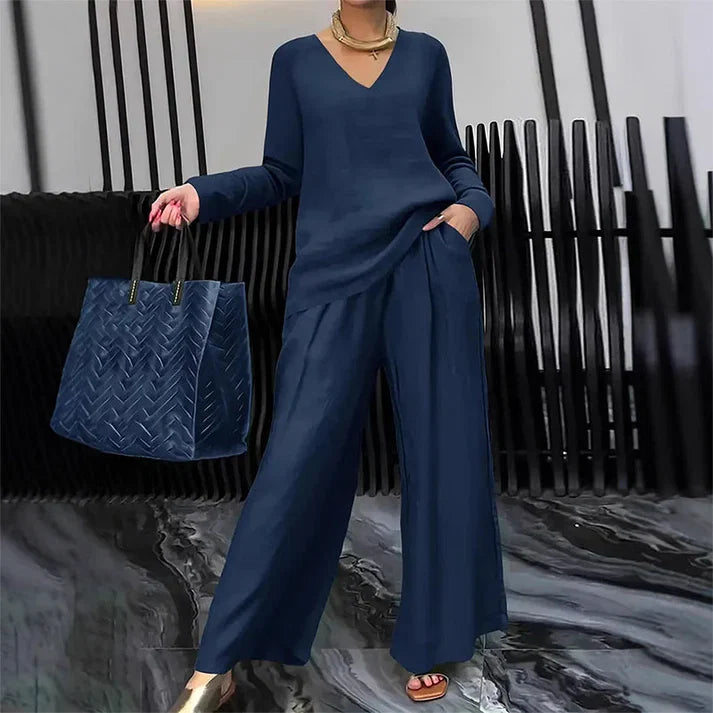 Bianca - Comfortable V-Neck and Wide-Leg Pants Set