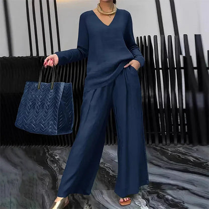 Bianca - Comfortable V-Neck and Wide-Leg Pants Set