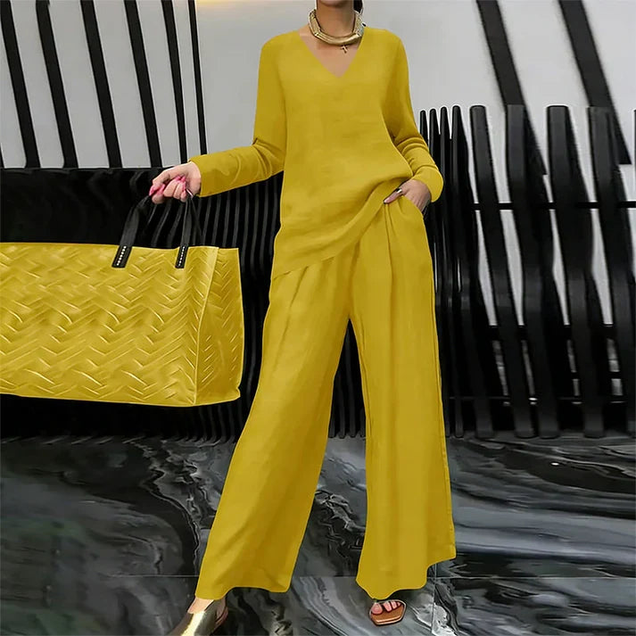 Bianca - Comfortable V-Neck and Wide-Leg Pants Set