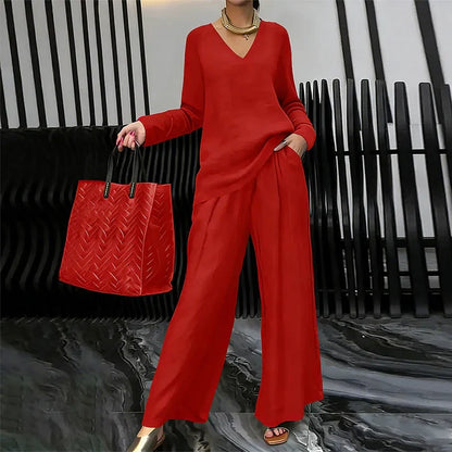 Bianca - Comfortable V-Neck and Wide-Leg Pants Set