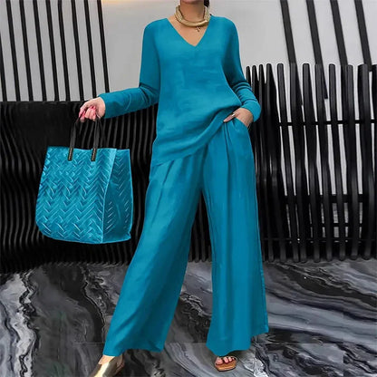 Bianca - Comfortable V-Neck and Wide-Leg Pants Set