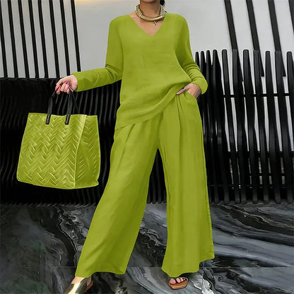 Bianca - Comfortable V-Neck and Wide-Leg Pants Set