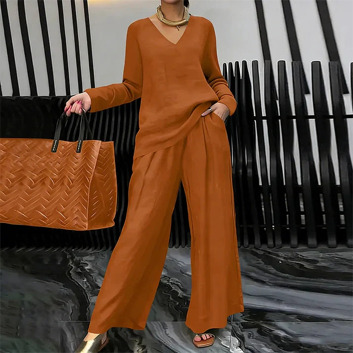 Bianca - Comfortable V-Neck and Wide-Leg Pants Set
