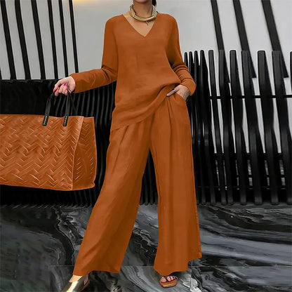 Bianca - Comfortable V-Neck and Wide-Leg Pants Set