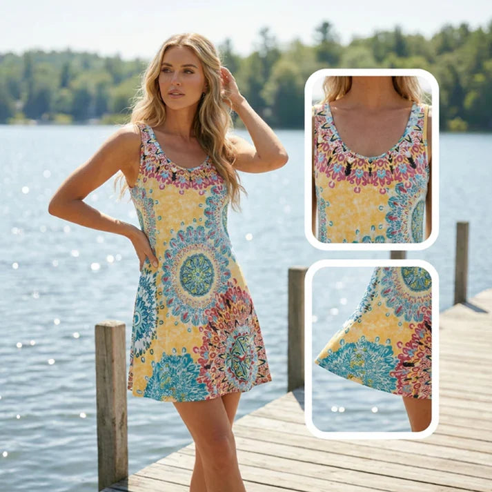 Luna - Vestido de verano con estampado sin mangas y corte en A