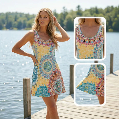 Luna - Vestido de verano con estampado sin mangas y corte en A
