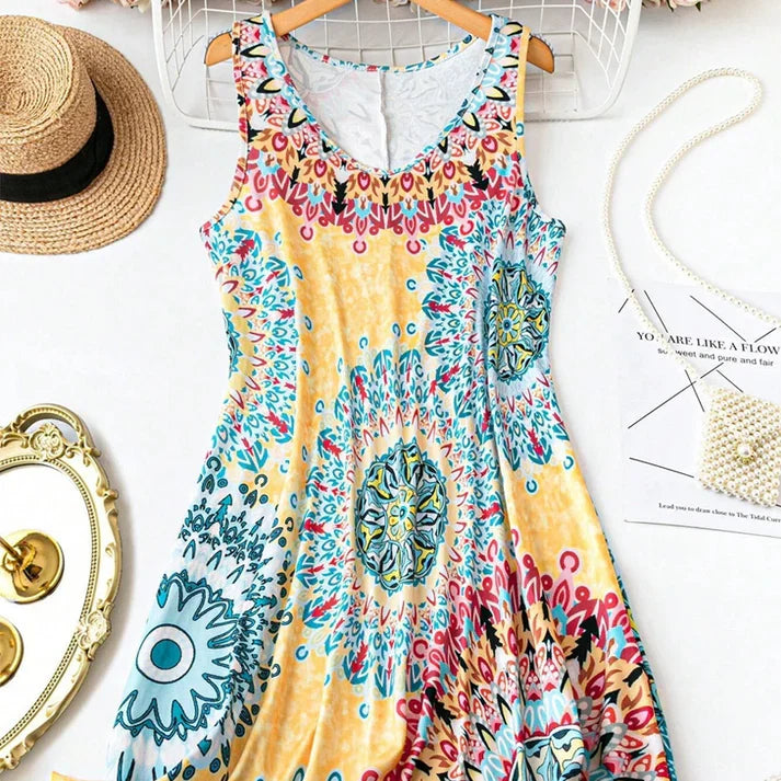 Luna - Vestido de verano con estampado sin mangas y corte en A