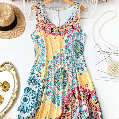 Luna - Vestido de verano con estampado sin mangas y corte en A