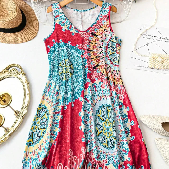 Luna - Vestido de verano con estampado sin mangas y corte en A
