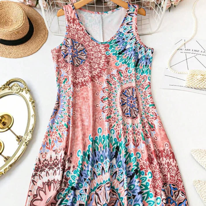 Luna - Vestido de verano con estampado sin mangas y corte en A