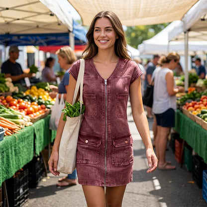 Pilar - Short-sleeved casual dress with zipper