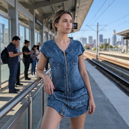 Pilar - Short-sleeved casual dress with zipper