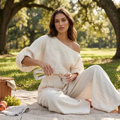 Alba - Strapless top and wide-leg trousers set